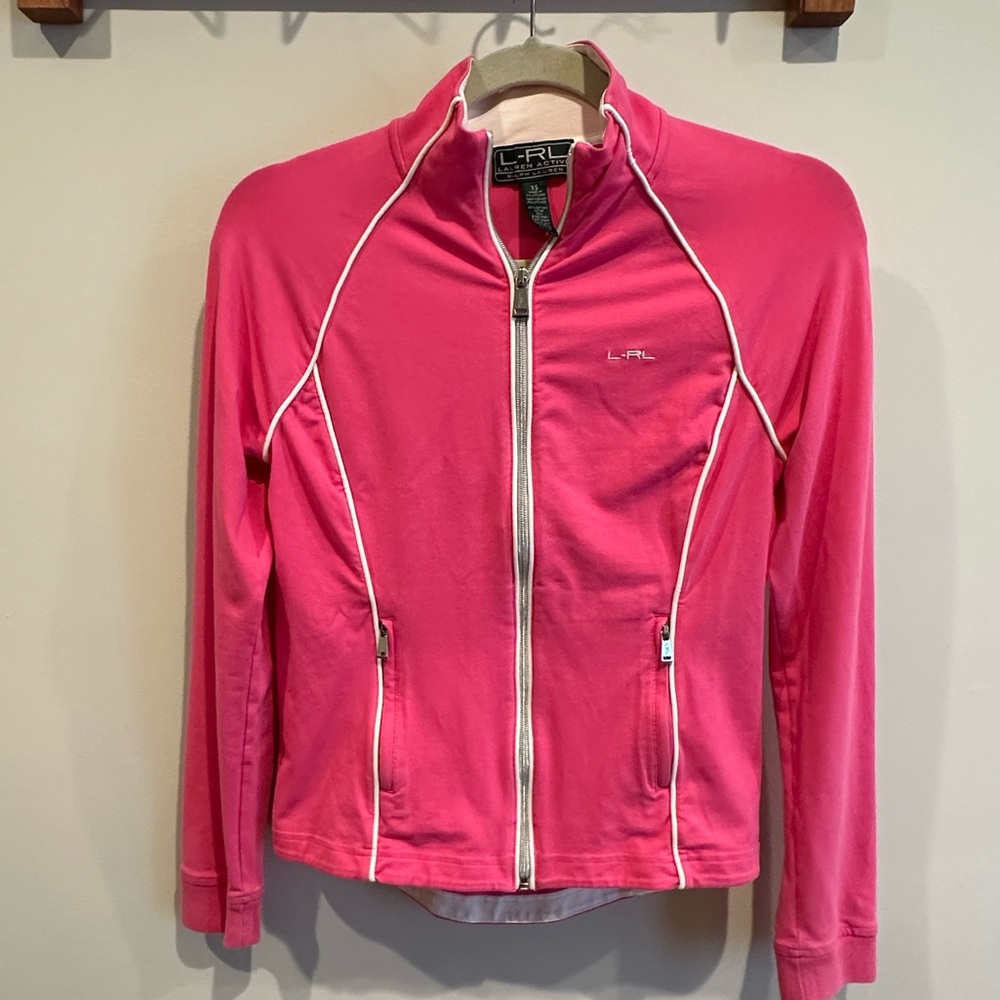 Ralph Lauren LRL Jacket Women's XS Pink/White Activewear Full Zip Logo Ladies